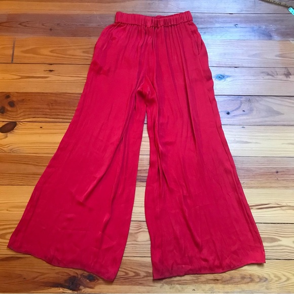 Zara Trafaluc Red Flowy Wide Leg Pants, EUC, S - Picture 10 of 12